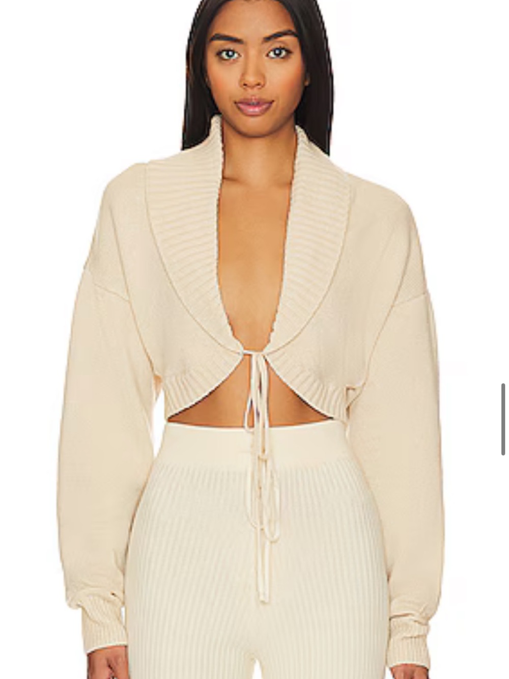 Lovers + Friends Cream Cropped Tie-Front Knit Sweater